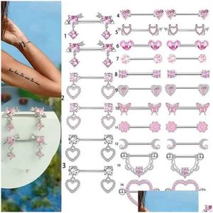 Nipple Rings 2 Pieces Of Stainless Steel Pink Perforated Jewelry With Heart-Shaped Wings Niple Barbell Moon Devil Pezon No Print Qua Dhf2F