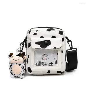 Bag mini omuz crossbody için kadınlar için 2024 kawaii sevimli inek tuval kız öğrenci küçük haberci Kore moda telefon çantaları
