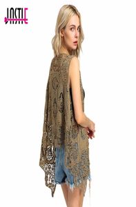 WholeJastie Hippie Froral Patch Design Vest Vintage Crochet Summer Beach Cover Up Asymmetric Open Stitch Kimono Z634744992