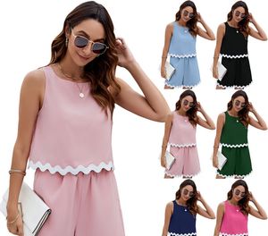 Comfortable and Casual Euro-American Women's Spring Summer New Solid Color Sleeveless Shorts Set Linen-like Fabric Streetwise Style AST631328