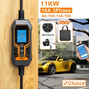 Elektrikli Araç Şarj Cihazı GB/T Fiş 11KW 16A 3Fase Uygulama Bluetooth sürümü Evse Wallbox 5M Kablo CEE Fiş
