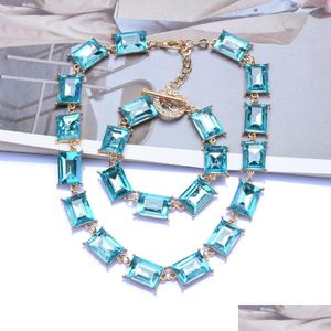 Chokers Za Purple Yellow Blue Square Glass Crystal Choker Necklace Women Indian Statement Charm Collar SMEEXKE Woman 230524 Drop Deli DH3LT