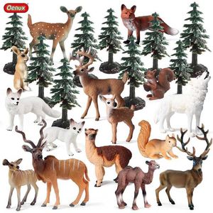 ROVA JOGOS OENUX MINI Árvores de Natal Cedar Woodland Animais Toppers Acessório Fox Deer Rabbit Squirrel Antelope Modelo Decoração Infantil Toy Y240521