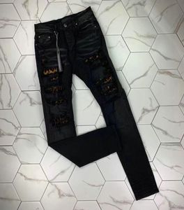 PH 394High quality Mens jeans Distressed Motorcycle biker jean Rock Skinny Slim Ripped hole stripe Fashionable snake embroidery De8764700