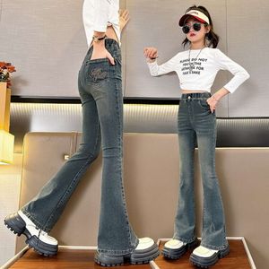 Jeans de moda para meninas Novas crianças arrumadas Vintage calças de jeans apertadas 2024 Spring Autumn Teenage Childre