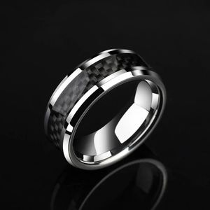 Customized 8mm Width Black Carbon Fiber Rings for Men Tungsten Wedding Band Free Engraving Letters Big Size 516 240514