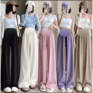 Pregnant Office Wear Straight Pants Vintage High Ladies Trousers 2023 Spring/Summer/Autumn Wide Leg Female L2405