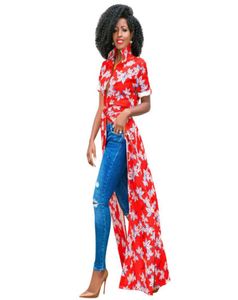 夏の印刷ドレスシャツマキシ女性ショートスリーエレベッドタイベルトサイドスプリットロングドレスセクシーなボディコンパーティードレス5735331