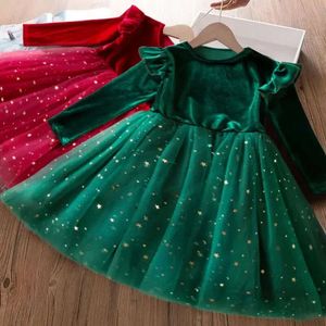 2024 New Baby Girls Winter Autumn Long Sleeves Mesh Dresses for 3-8Yrs Kid Star Sequins Birthday Party Princess Dress