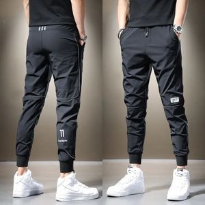 Summer Mens Casual Pants Black Grey Drawstring Joggers Lightweight Breathable Quick Dry Trousers Ice Silk Sportswear Man 240520