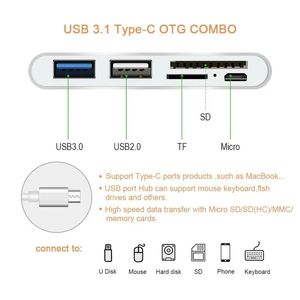 NUOVO 2024 USB 3.1 Tipo C a USB 3.0 HUB SD TF Scheda di memoria Reader OTG Adattatore Tipo da USB C a USB 3.0 Hub per tablet per telefono per USB 3.1 Tipo C