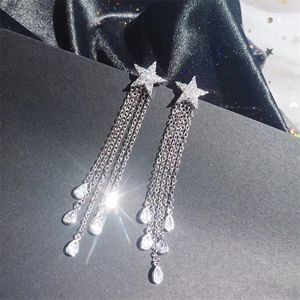 Sparkling Handmade Dangle Earrings Luxury Jewelry 925 Sterling Silver Water Drop 5A Cubic Zircon CZ Diamond Gemstones Party Women Wedding Tassels Earring Gift