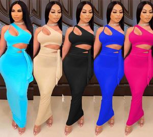 New 2021 Two Piece Set Sexy Outfits for Woman Night Club Vacation Cut Out Bodycon Dress Women Maxi Skirt and Top Set Plus Size1638471