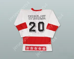 Anpassad Vladislav Tretiak 20 USSR CCCP Sovjetunion White Hockey Jersey Top Stitched S-M-L-XL-XXL-3XL-4XL-5XL-6XL