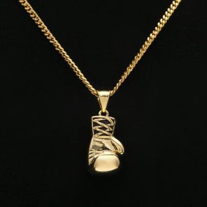 Mens Hip Hop Necklace Jewelry Stainless Steel Boxing Gloves Pendant Necklace With 60cm Gold Cuban Chain8260485