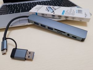 Xput Type C Type-C TF SD Card Reader da 3,5 mm per laptop audio Docking Adapter Multi Function 7 in 1 USB C Multi Port Hub dock