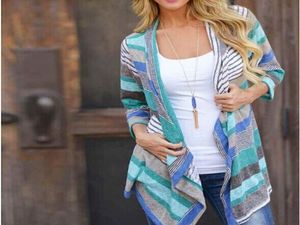 Women Spring New Cardigan Boho Outwear Knitted Jacket Coat Tops Loose Sweater Casual Striped Tops Clothes for Female2412448