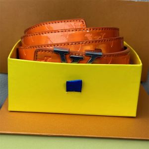 Projektanci odbijają lekkie pasy błyszczące klasyczna moda swobodna litera gładka klamra Paski damskie męskie skórzane pasek szerokość 3,8 cm z pomarańczowym pudełkiem 18 Louie Lois