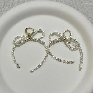 Hoop Earrings Beautiful Bowknot With Imitation Pearls Ear Jewelry Studs Stylish Dangle Eardrop For Women And Girl