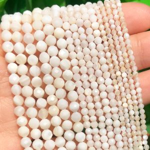 Naturlig fasetterad vit mor till pärlmoppärlor små midja lösa distanspärlor för smycken som gör DIY armband örhängen 15 ''