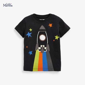 T-shirts Little maven Shirts for Boys Summer Clothes Rockets Appliques Toddler Boys Tops Tees for 5years old Little Boys T Shirt Y240521