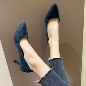 Designer High Heels Single Shoe Womens 2024 New Spring/summer Pointed Fashionable and Simple Suede Black Work Shoes