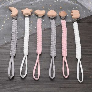 Pacifier Holders Clips# Simple crochet cotton baby pacifier chain moon heart beech wood clip handmade baby pacifier chain teeth toy d240521
