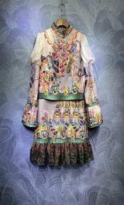 ヨーロッパとアメリカンスタイルのドレスカスタムジャキュードコントラストプリントスタンドアップカラー長袖skirt6131818