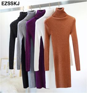 Ezsskj High Elasticity Autumn Winter Sweater Dress Women Warm Female Turtleneck Knitted Bodycon Elegant Glitter Club Dress Ol MX194267241