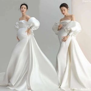 Långa moderskapskvinnor fotografering vit gravid kvinna baby shower graviditet fotografering klänningar klänning l2405