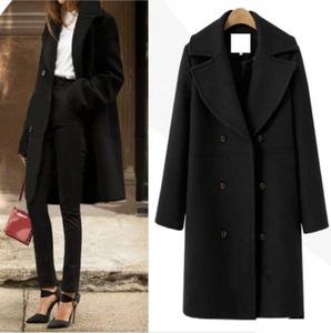 Vinterullrock och jacka kvinnor koreansk långjacka varm elegant svart ullrock vintage cape kvinnlig dike vindbrytare5381120