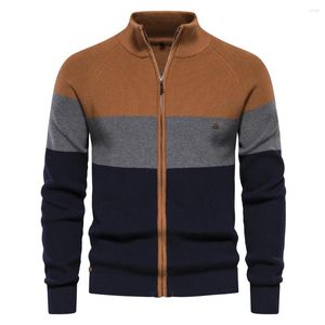 Men's Sweaters 2024 Autumn And Winter Patchwork Color Zipper Cardigans For High Quality Youth Men Cotton Sweater