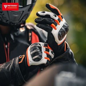 Motowolf Sheepskin Motorcycle Gloves Leather Biker Gloves Man Motocross Gloves Touch Screen Short Cuff Riding Gear Summer 240521