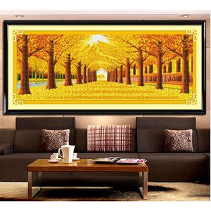 Grande pittura diamante fai -da -te Fortune Tree Gold Forest Croce Kit 5D Full Diamond Mosaic Rhinestone Pictures Decor paesaggio