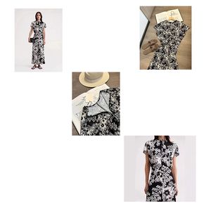 Dress Designer Woman Party Luxury Summer Small temperament drop waist printed A-line waist high quality black and white dress Vintage crew neck short sleeve size s-l