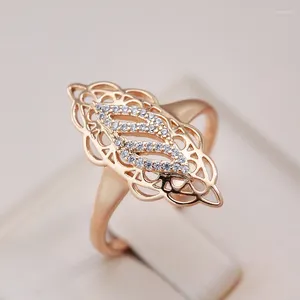 Cluster Rings Kinel Luxury 585 Rose Gold Women Ring Natural Zircon Hollow Flower Ethnic Bride Wedding Trend Daily Vintage Jewelry