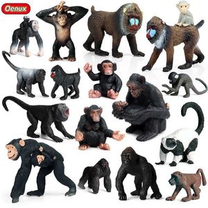 Nowością gry Oenux oryginalne figurki dzikiego zwierząt Monkey Chimpanzee Orangutan Golden Gibbon Model PVC Miniature Educational Toys Y240521