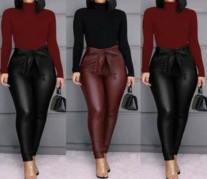 Belt High Waist Pencil Pant Women Faux Leather PU Sashes Long Trousers Casual Sexy Exclusive Design Fashion Pants13649986