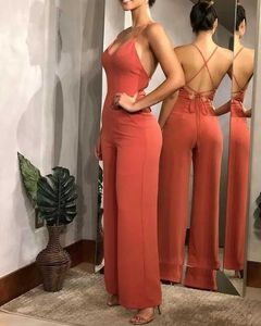 Women's Jumpsuits Rompers Sexy Womens Jumpsuit 2024 Spring/summer V Neck Solid Color Plain Halter Backless High Waist Loose Wide Leg Overall for Women Y240521