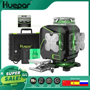 HuePar S04CG 16 Zeilen 4D Cross Line Laserspiegel Bluetooth Fernbedienungsfunktionen Grüne Strahllinien mit Hardtransportfall