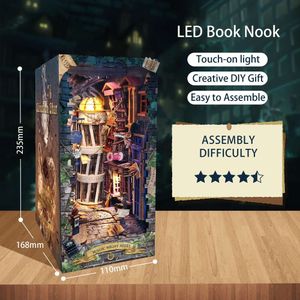 Kit di insert angolare del libro in legno fai -da -te kit di costruzione in miniatura kit magic night alley scaffale con luci a led bookingende doni di amici