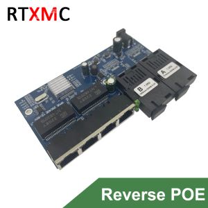 10Pieces reverso poe 1000m gigabit 1.25g Ethernet Switch Fiber Media Converter SingleMode 4RJ45 UTP 2SC Placa de porta PCBA