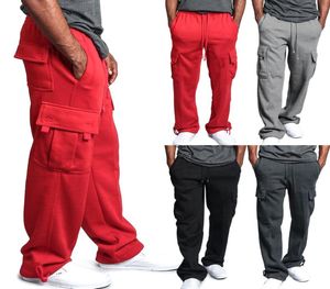 Newly Men Cargo Pockets Sweat Pants Casual Loose Trousers Solid Color Soft for Sports DO99 2011104680846