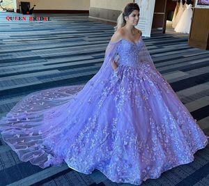 Abiti per feste sexy Violo viola Quinceanera Abito perle 2024 Bows Lace Up Princess Off Show Worteless Gown Appliques Ball