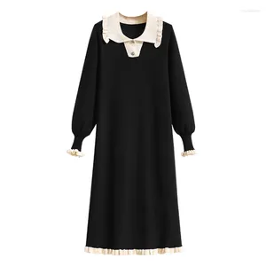 Casual Dresses Autumn Winter Elegant Sticked For Women 2024 Kvinnlig stor storlek 4xl A Line Slim Loose Black Party Vestidos Robe