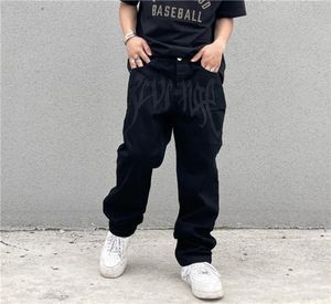 Pantaloni Men039s Y2K Emo Fashion Black streetwear ricamato a bassa ascesa per pantaloni per jeans larghi dritti hip hop alt denim maschio abbiglia