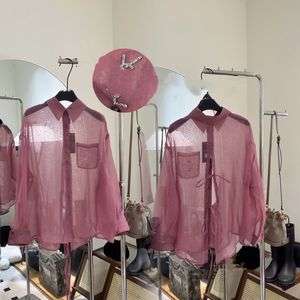 Kvinnor Summer Sunscreen Perspective Fashion Wid Down Collar Rhinestone Logo Letter lapped Designer Back Nacing Shirt Blus