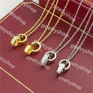 2024 Kvinnors halsband för kvinna älskar smycken guldhänge Dual ring rostfritt stål juvelery mode ovala sammanlåsande ringar Klavikulära kedjehalsband Designerq3