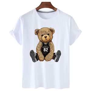 Fashion Teddy Bear Printed Round Neck Short Sleeved T-Shirt Casual Ins Men And Women Fashion T Shirts