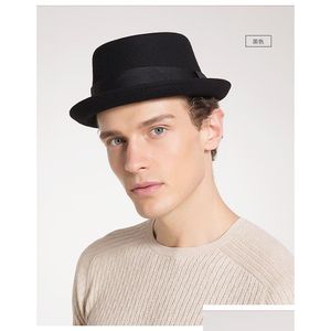 Stingy Brim Hats British Retro Jazz Hat Mens Top Korean Version Fashionable Woolen Drop Delivery Fashion Accessories Scarves Gloves C Dhlmj